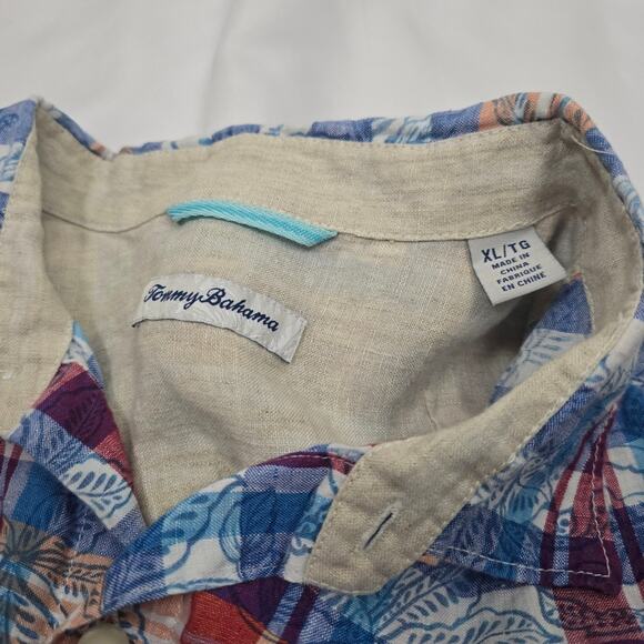Tommy Bahama Blue 100 % Linen Camp Shirt Button Down Mens Hawaiian Tropical XL - Picture 4 of 12